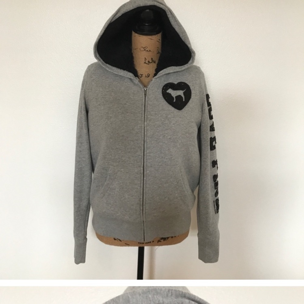 Gray Zip-Up Hoodie with Black Logo